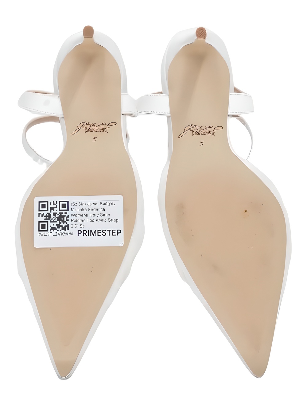 Jewel Badgley Mischka Federica Ivory Satin Pointed Toe Ankle Strap Heels Size 5M - Picture 6 of 6